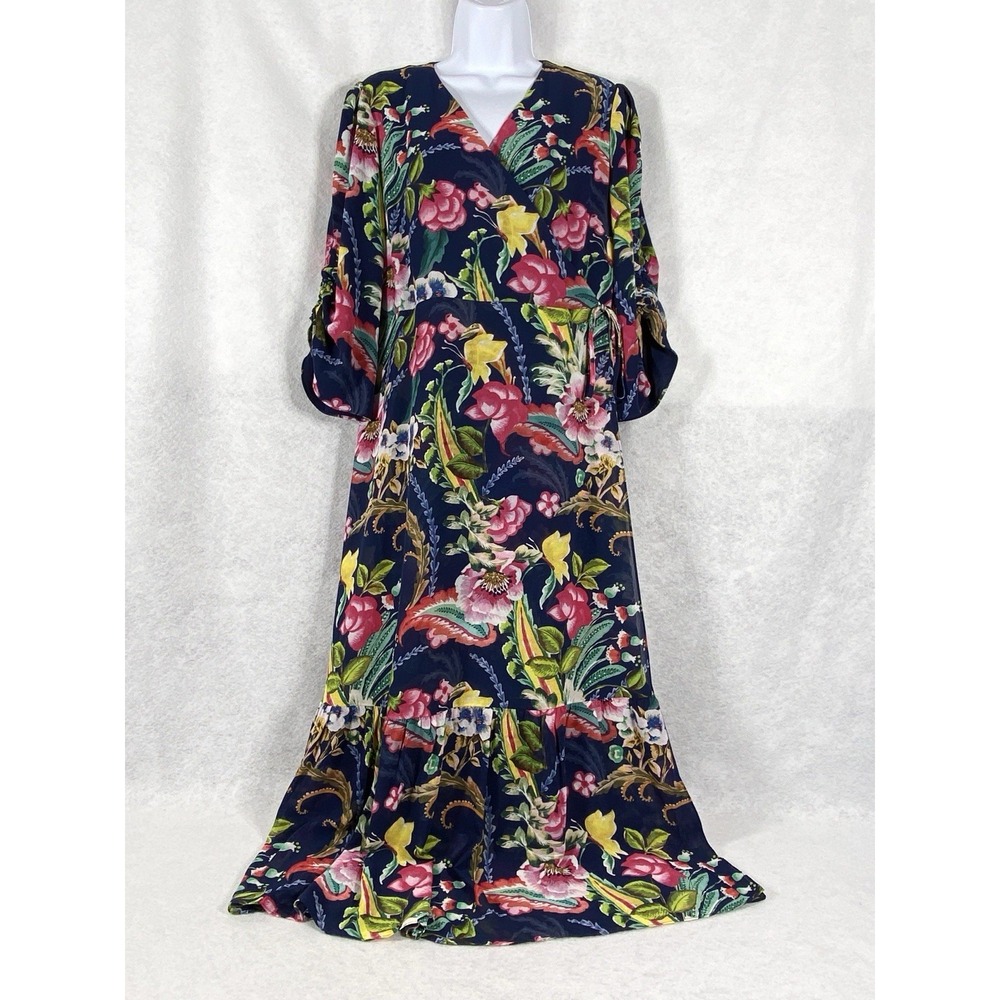 Soft Surroundings Maxi Dress Petite PM Blue Samantha Faux Wrap Floral Boho Chic